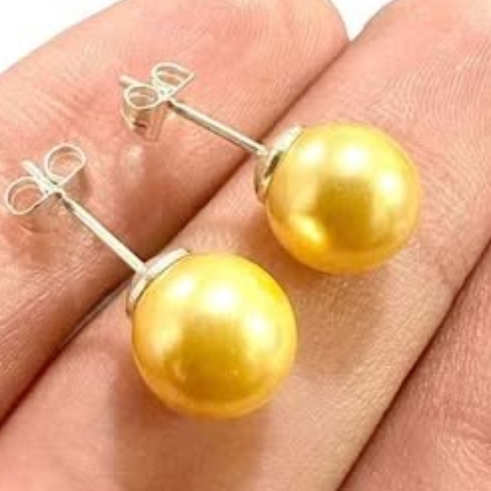 Yellow freshwater Pearl Earrings,8MM Freshwater Pearl Stud Earrings